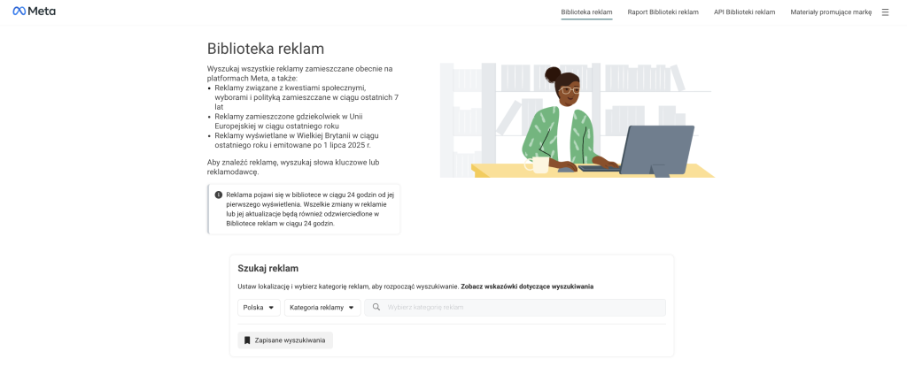 widok strony głównej Meta Ads Library